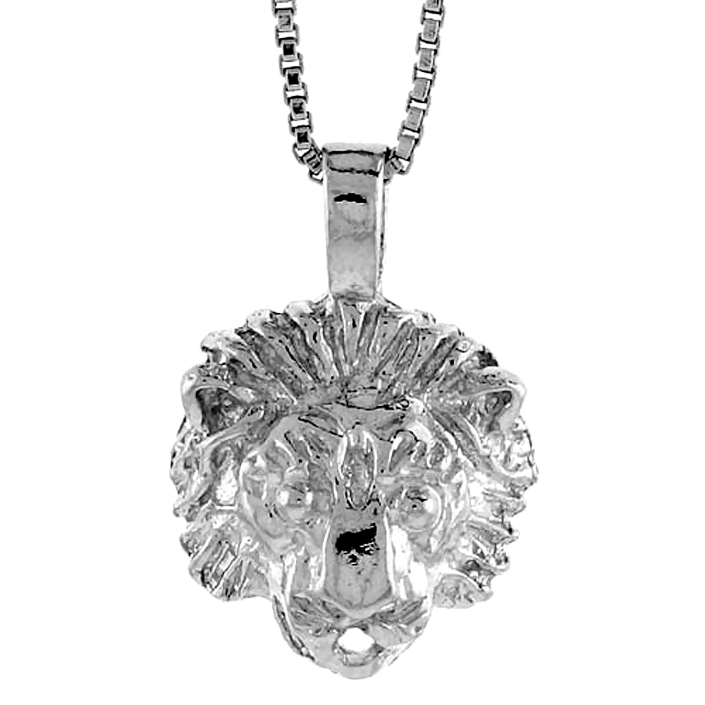 STERLING SILVER SMALL LION HEAD PENDANT, 1/2 INCH TALL