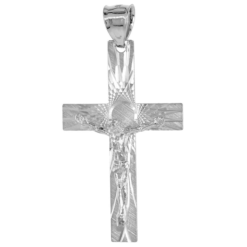 Sterling Silver Crucifix Pendant w/ Latin Cross, 1 3/8 inch tall