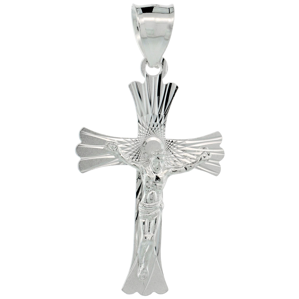 STERLING SILVER CRUCIFIX PENDANT W/ CROSS PATONCE, 1 1/4 INCH TALL