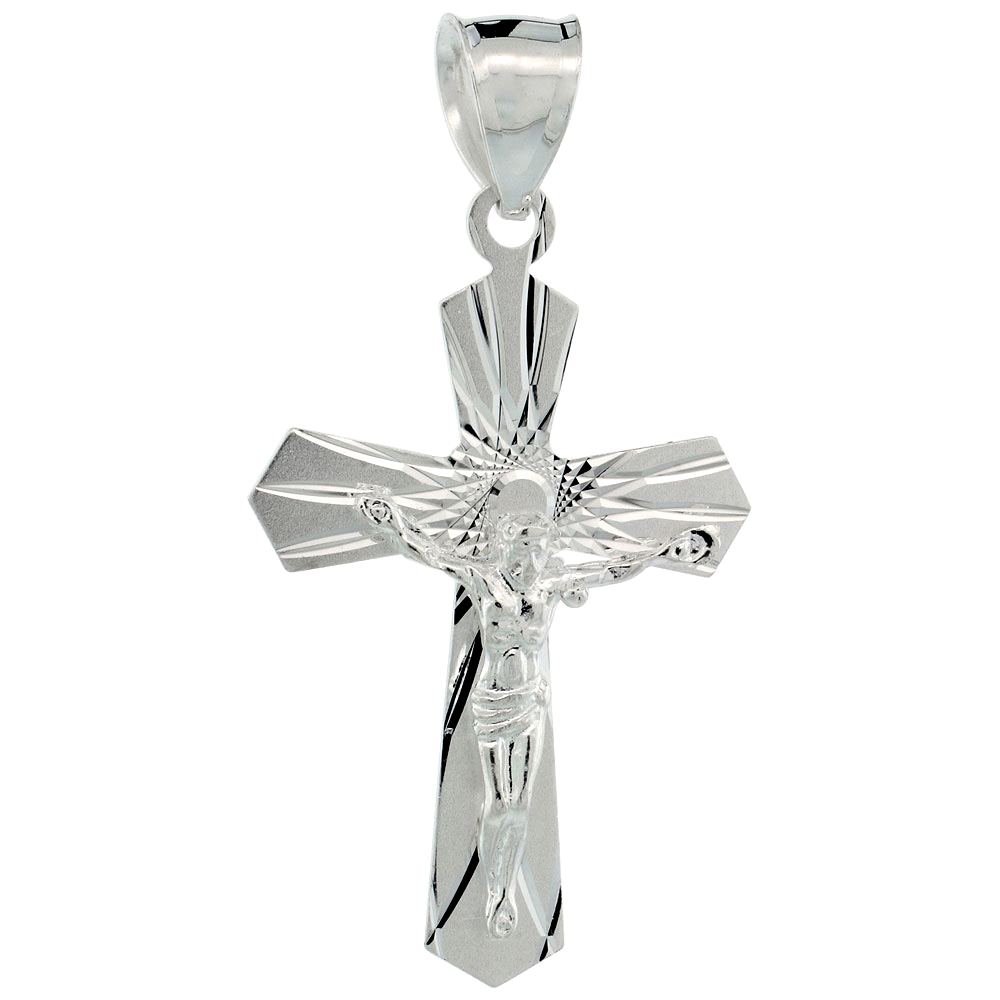 STERLING SILVER CRUCIFIX PENDANT W/ GOTHIC CROSS, 1 1/4 INCH TALL