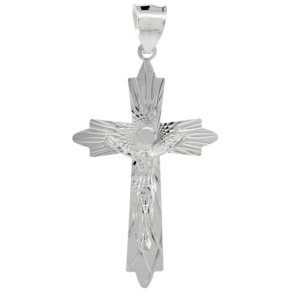 STERLING SILVER CRUCIFIX PENDANT W/ CROSS FLEURY, 1 5/8 INCH TALL