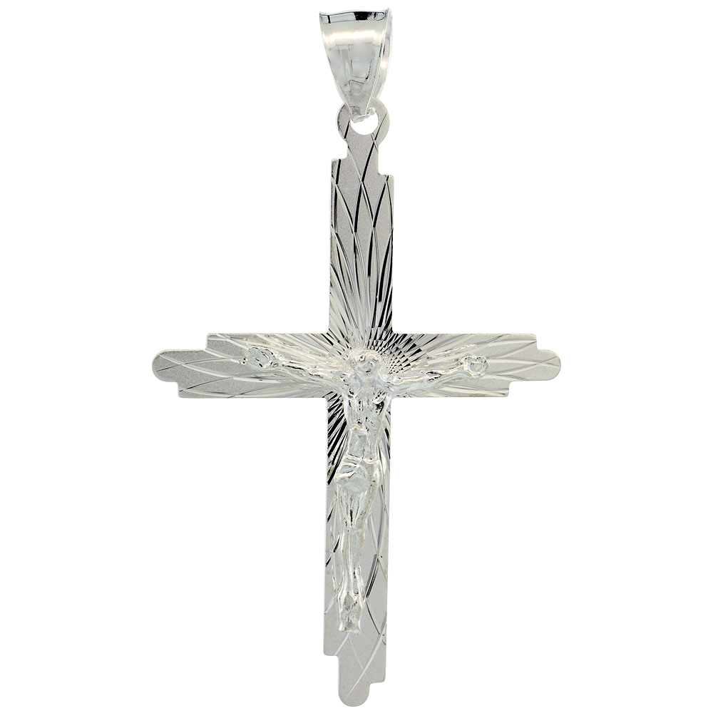 STERLING SILVER CRUCIFIX PENDANT W/ CROSS, 1 3/4 INCH TALL