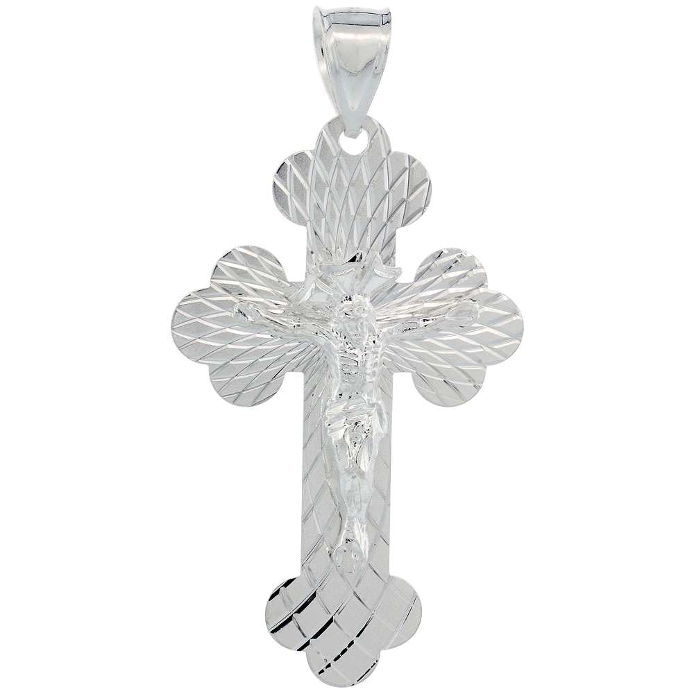 STERLING SILVER CRUCIFIX PENDANT W/ CROSS BOTTONY, 2 INCH TALL