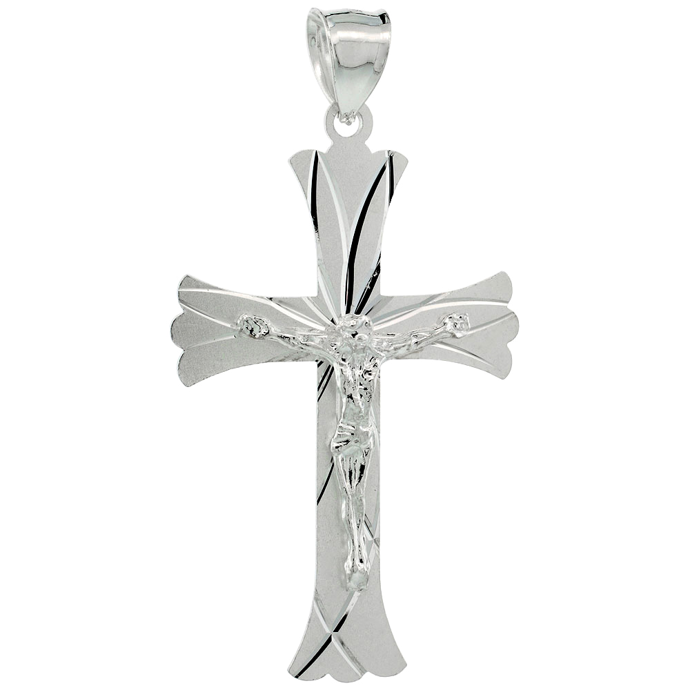 STERLING SILVER CRUCIFIX PENDANT W/ CROSS PATONCE, 1 3/4 INCH TALL