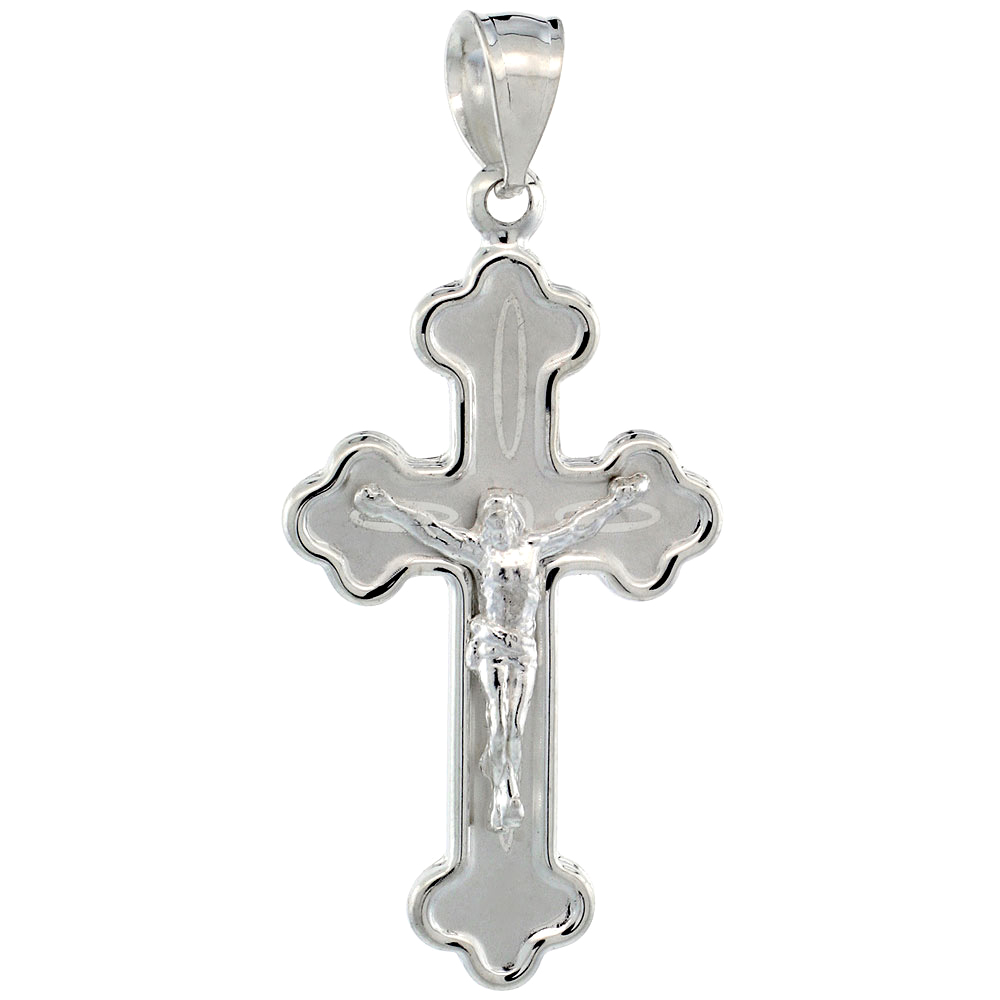 STERLING SILVER CRUCIFIX PENDANT W/ CROSS BOTTONY, 1 1/4 INCH TALL