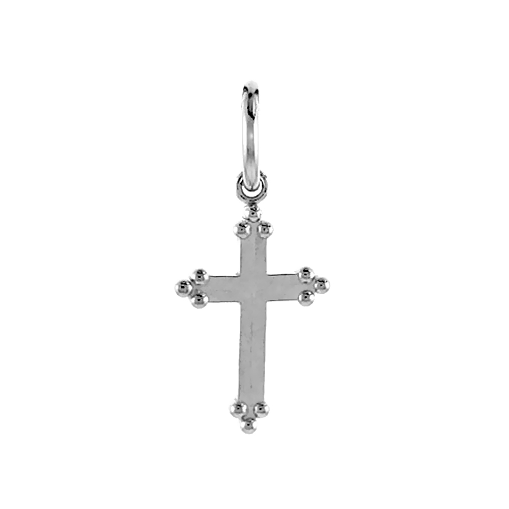 1/2 INCH STERLING SILVER TEENY CROSS PENDANT BUDDED