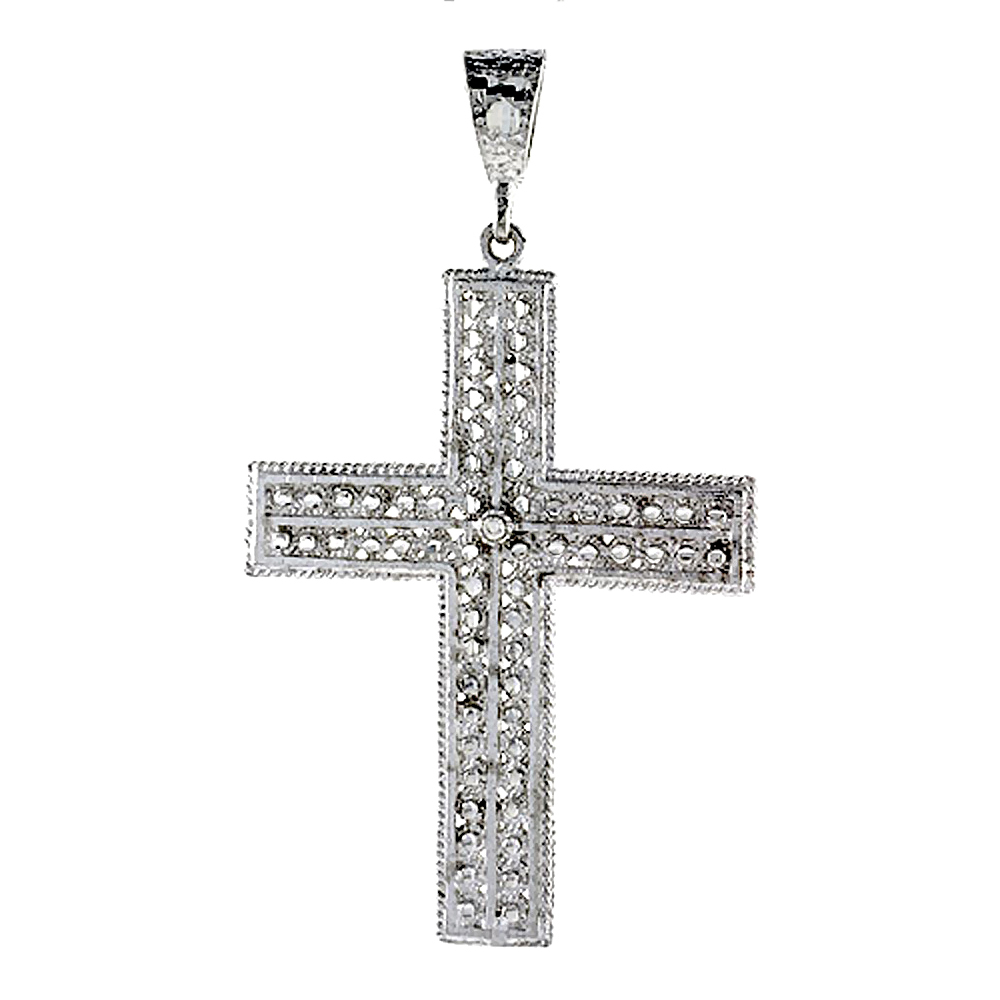 2 1/2 INCH STERLING SILVER LARGE CROSS PENDANT FILIGREE LATIN