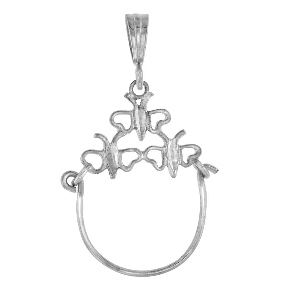 STERLING SILVER TINY HEARTS CHARM HOLDER PENDANT FOR NECKLACE WOMEN 1 1/16 INCH TALL