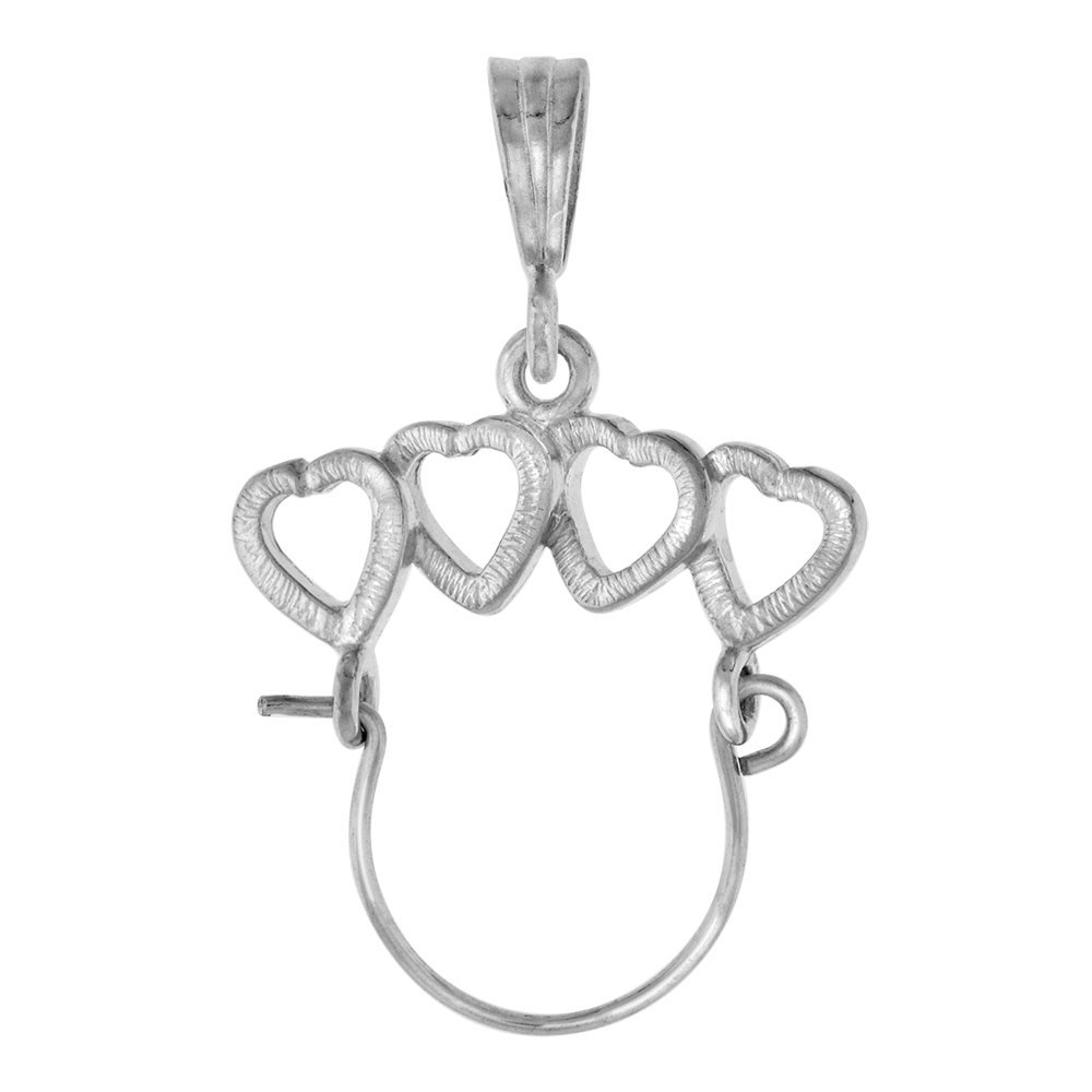 STERLING SILVER 4 HEART CHARM HOLDER PENDANT FOR NECKLACE WOMEN 1 INCH TALL