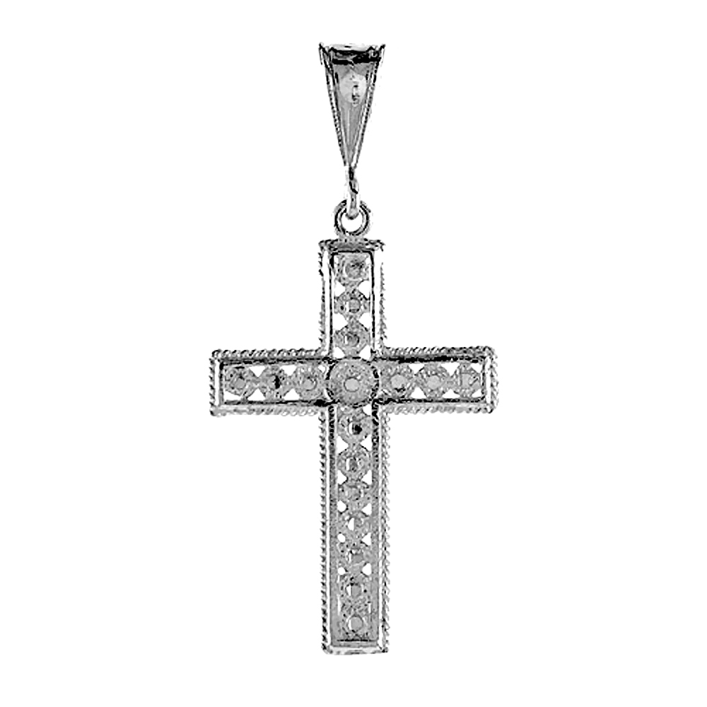 1 3/8 INCH STERLING SILVER CROSS PENDANT FILIGREE LATIN