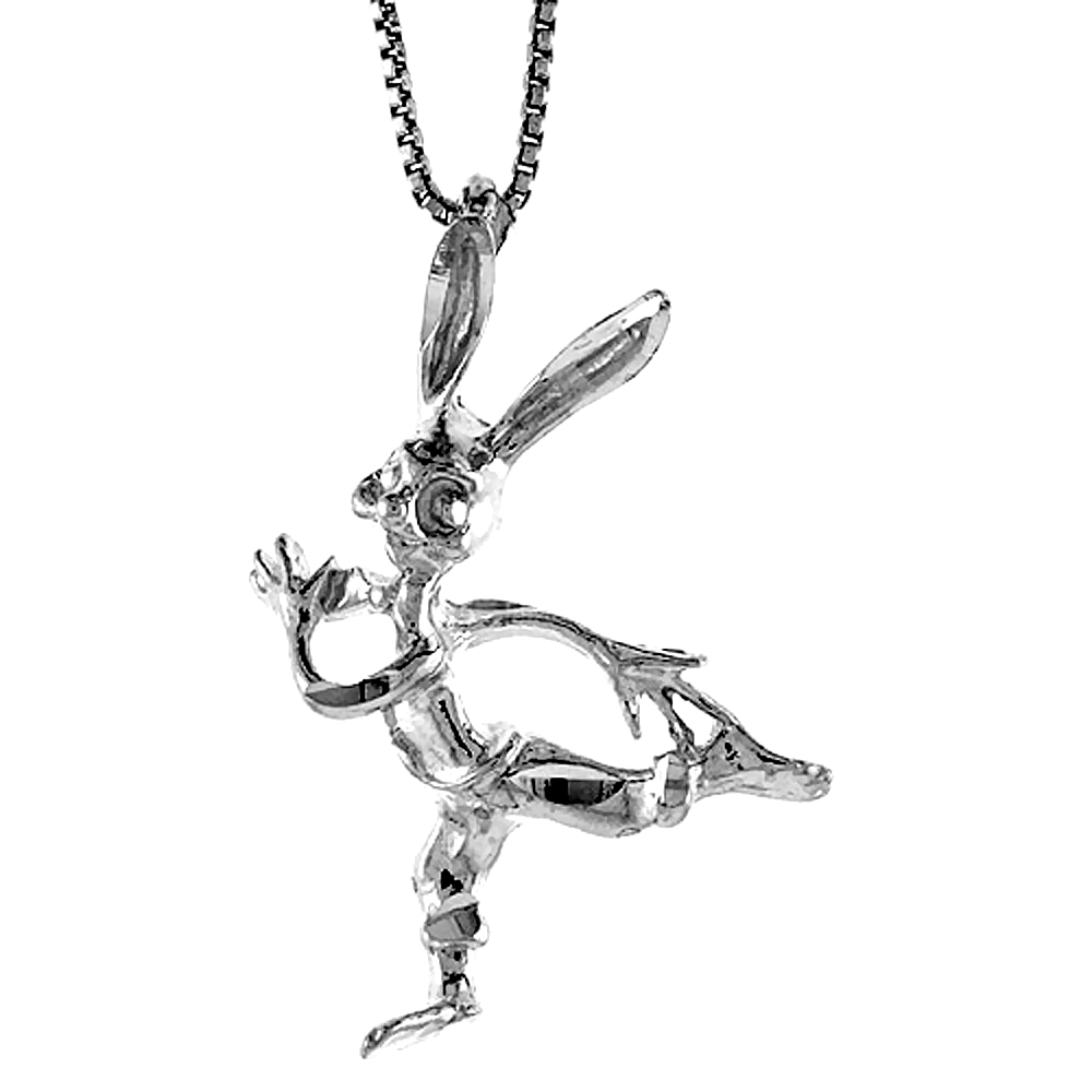 STERLING SILVER RABBIT PENDANT, 1 3/8 INCH TALL