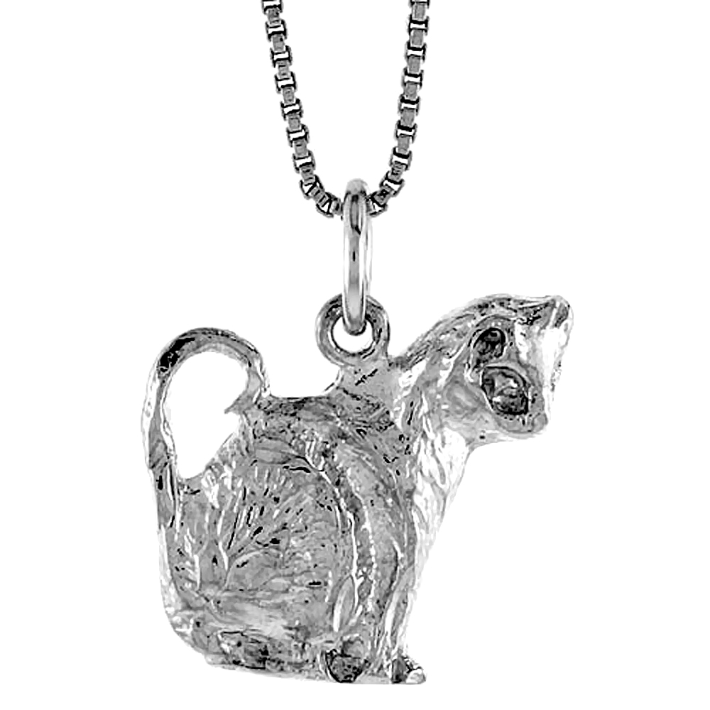 STERLING SILVER CAT PENDANT, 3/4 INCH