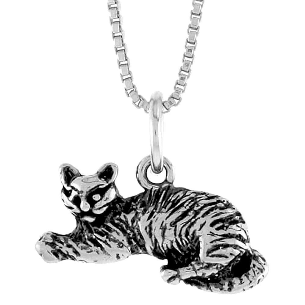 STERLING SILVER SMALL CAT PENDANT, 3/8 INCH