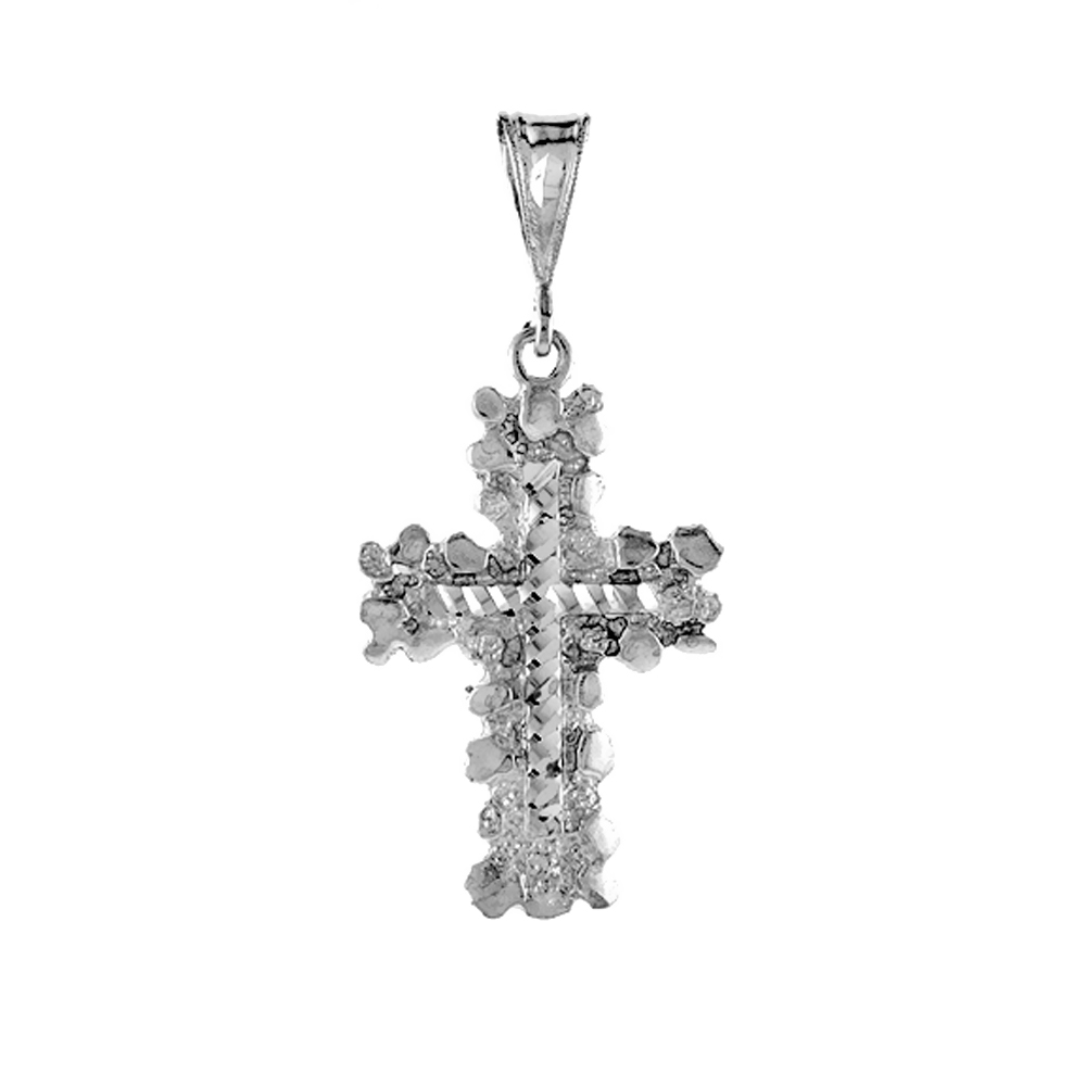 1 3/8 INCH STERLING SILVER NUGGET CROSS PENDANT