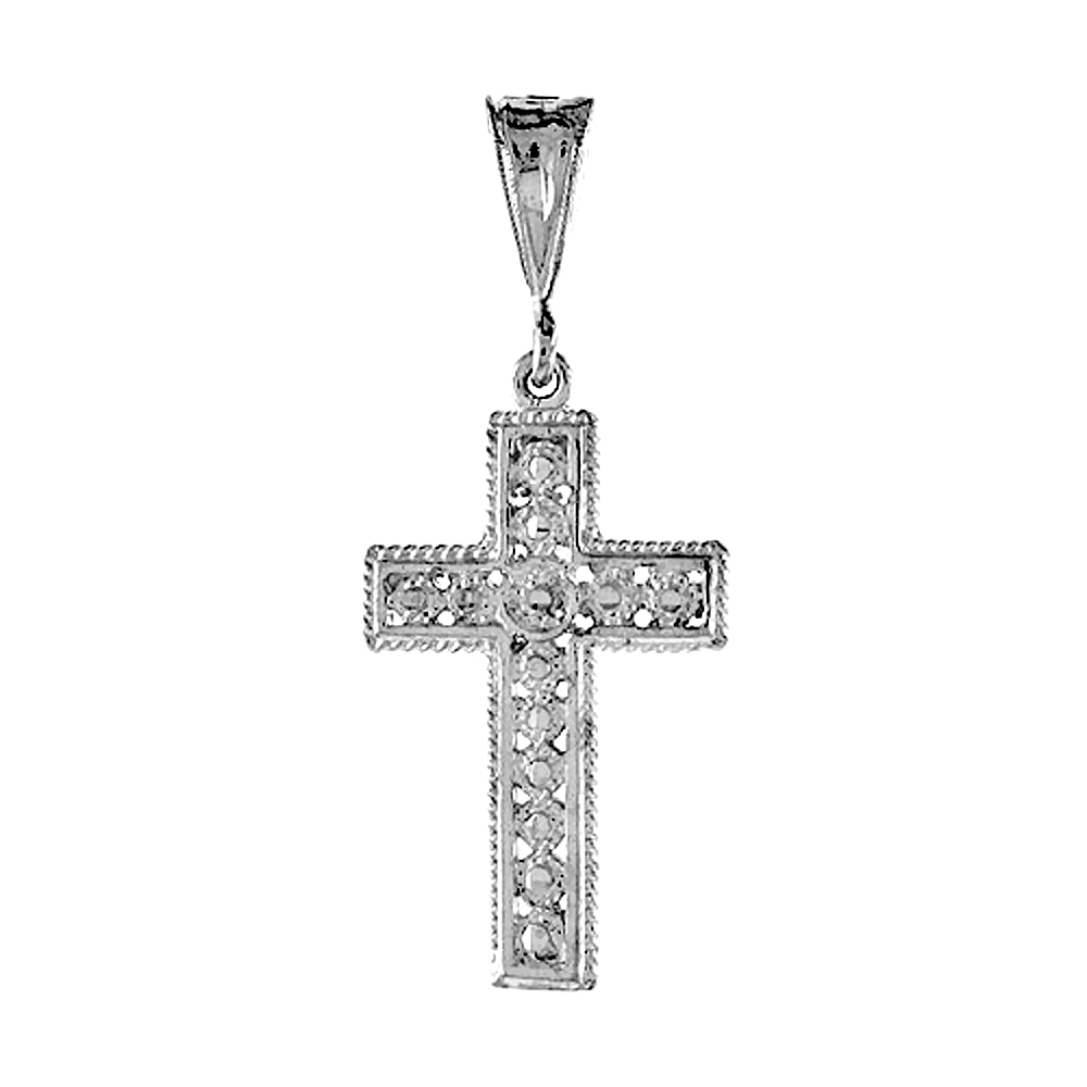 1 1/4 INCH STERLING SILVER CROSS PENDANT FILIGREE LATIN