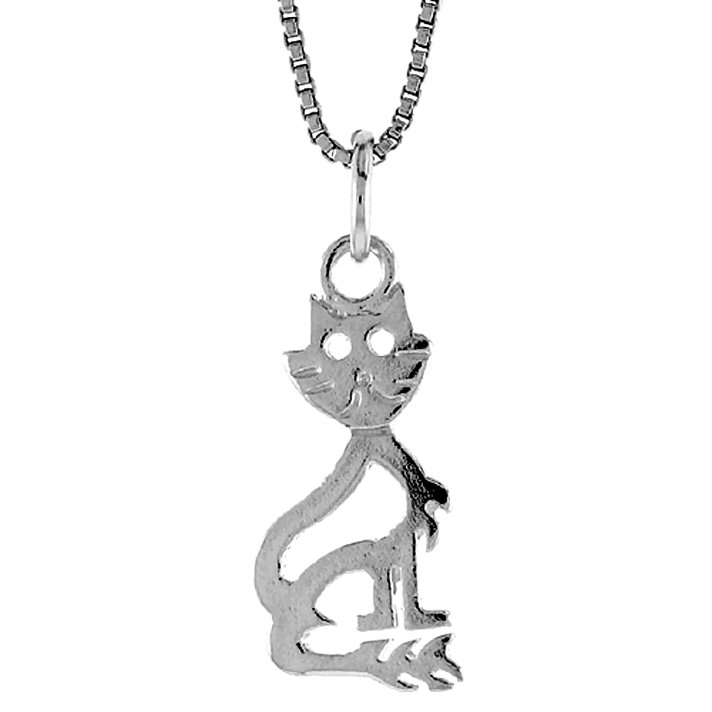 STERLING SILVER CAT PENDANT, 3/4 INCH TALL