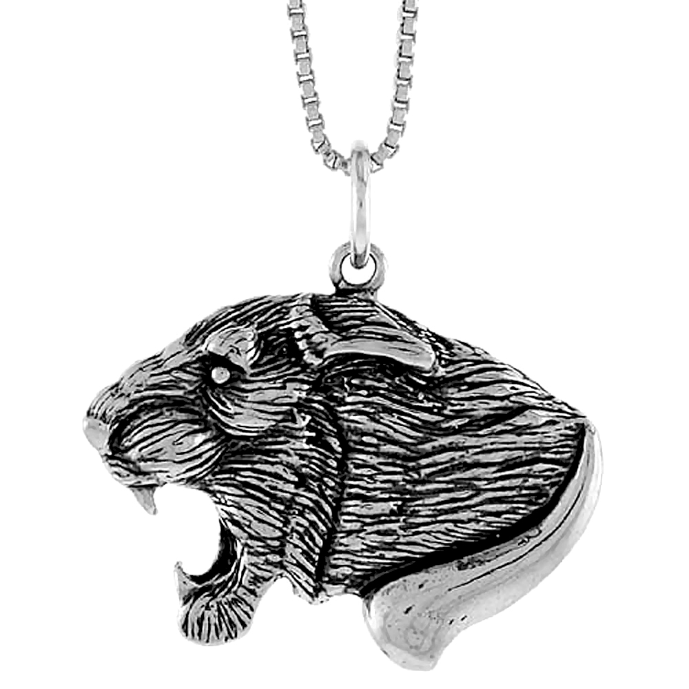 STERLING SILVER LION HEAD PENDANT, 3/4 INCH TALL