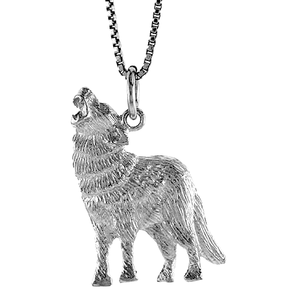 STERLING SILVER WOLF PENDANT, 1 INCH TALL
