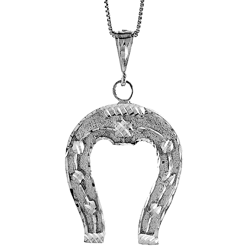 STERLING SILVER LARGE HORSESHOE PENDANT, 1 1/2 INCH TALL