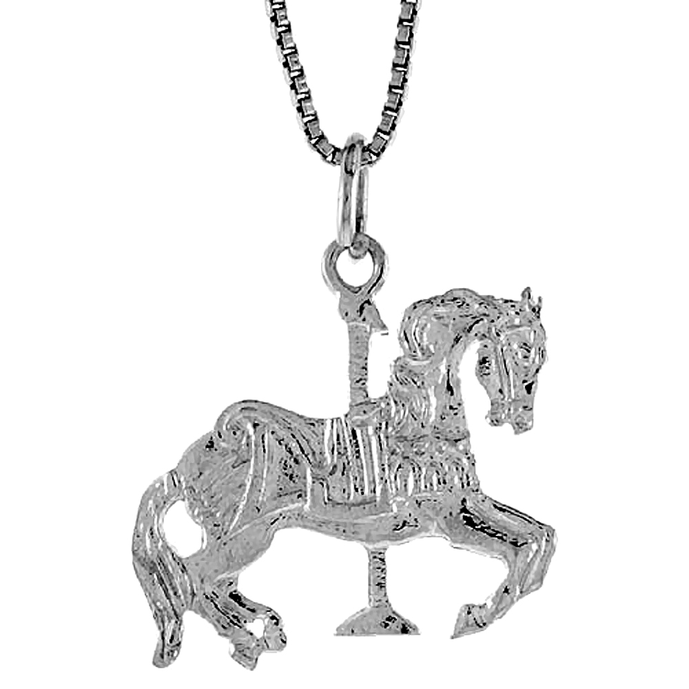 STERLING SILVER CAROUSEL HORSE PENDANT, 3/4 INCH TALL