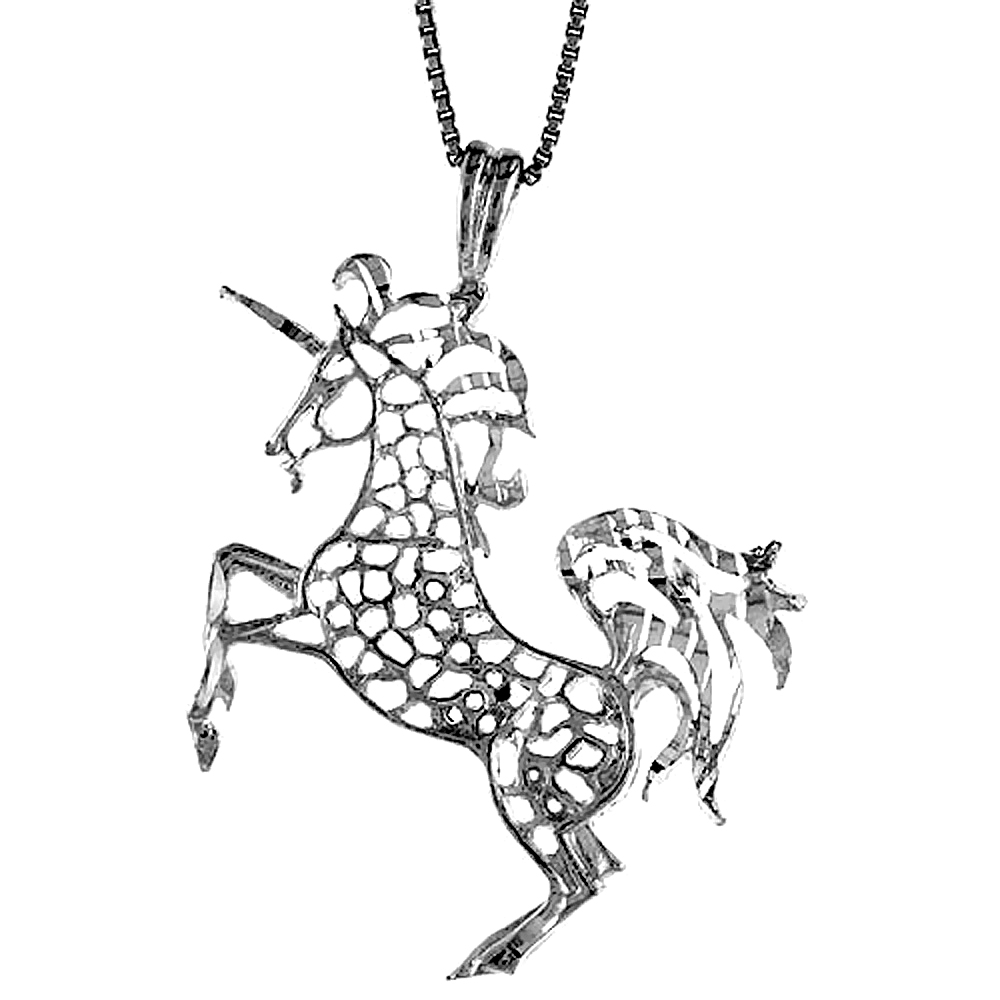 STERLING SILVER UNICORN PENDANT, 1 1/2 INCH TALL