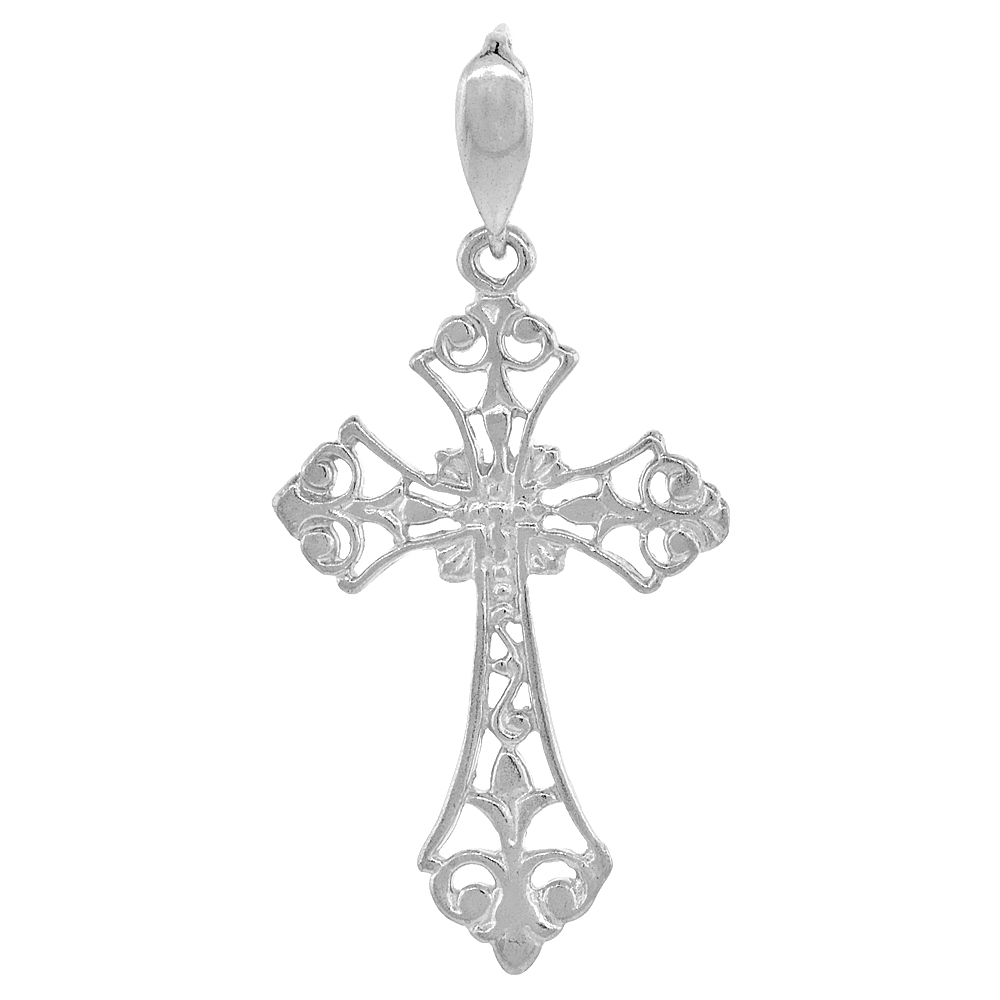 Sterling Silver Filigree Cross Pendant, 1 3/8 inch 