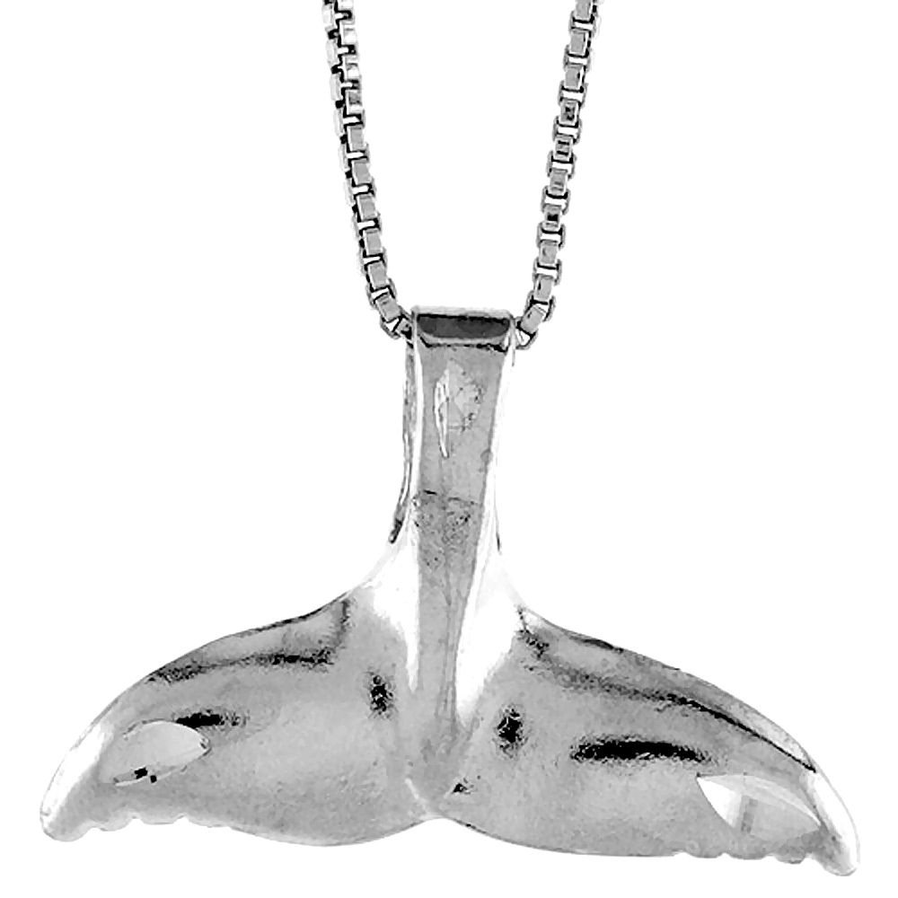 STERLING SILVER WHALE TAIL PENDANT, 3/4 INCH TALL
