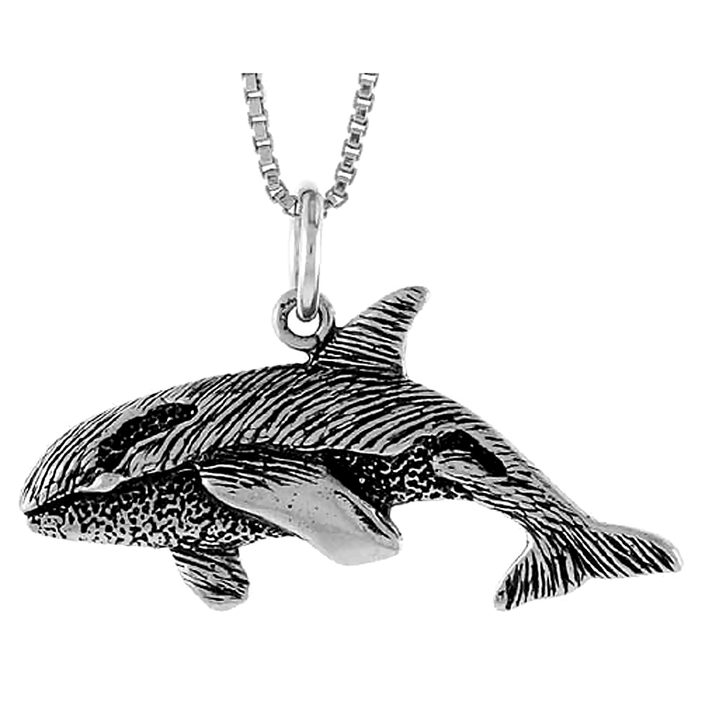 STERLING SILVER KILLER WHALE PENDANT, 1/2 INCH TALL
