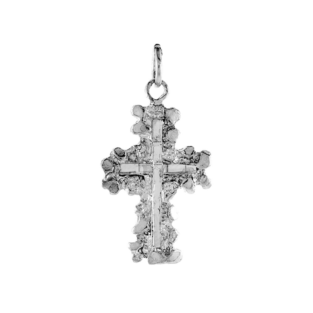 1 1/16 inch Sterling Silver Nugget Cross Pendant