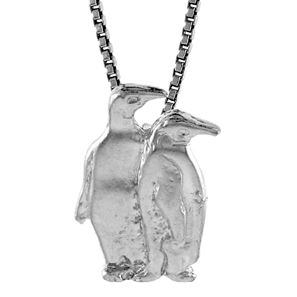 STERLING SILVER DOUBLE PENGUIN PENDANT, 3/4 INCH TALL
