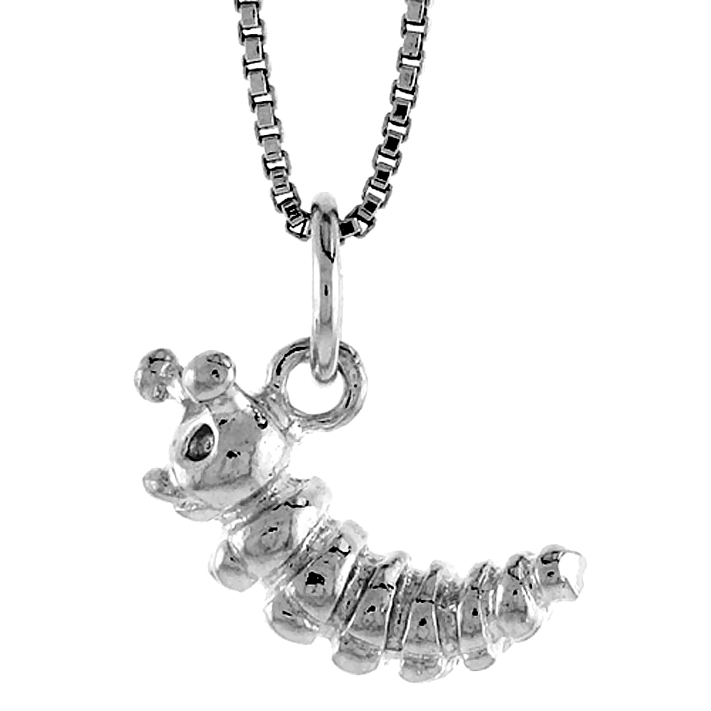 STERLING SILVER CATERPILLAR WORM PENDANT, 1/2 INCH TALL