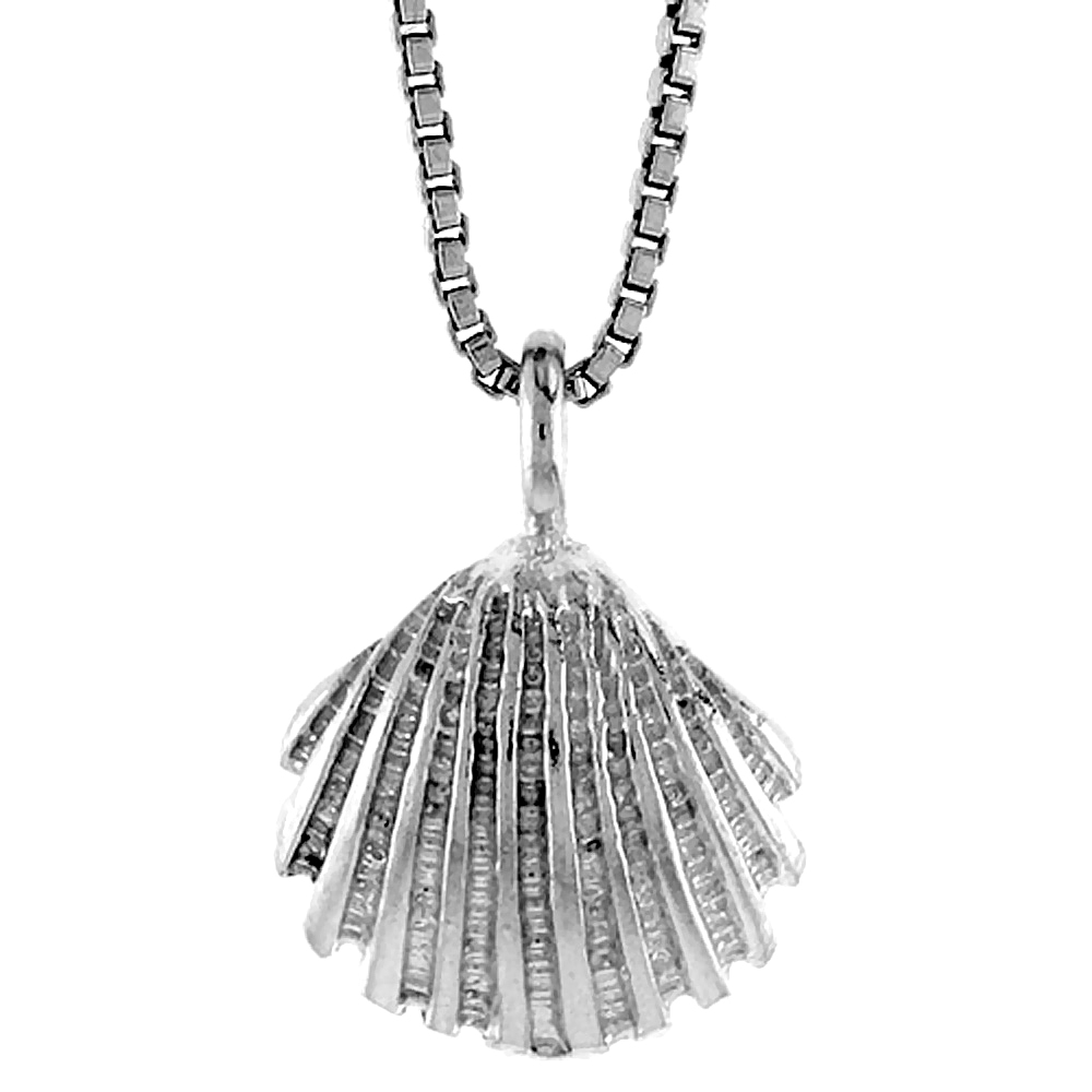 STERLING SILVER CLAM SHELL PENDANT, 1/2 INCH TALL