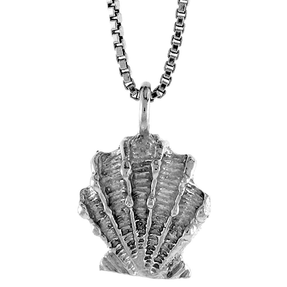 STERLING SILVER CLAM SHELL PENDANT, 1/2 INCH TALL