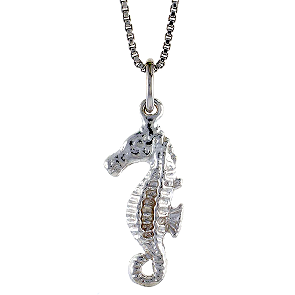 STERLING SILVER SEAHORSE PENDANT, 3/4 INCH TALL