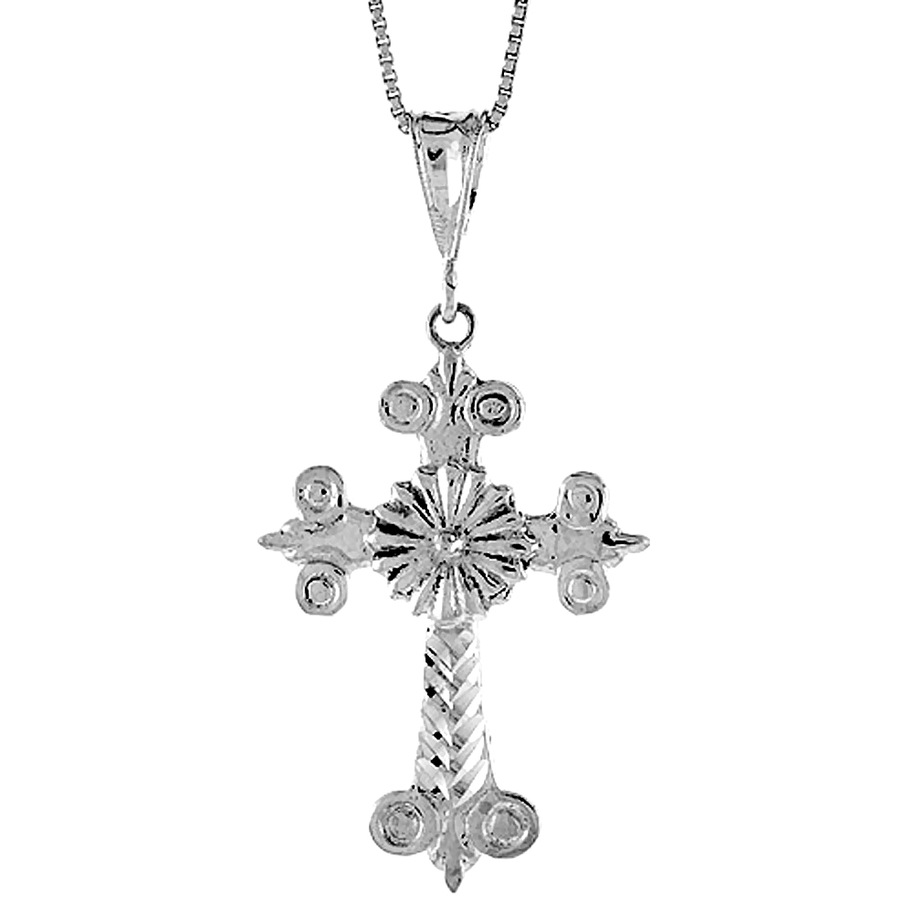 1 1/2 INCH STERLING SILVER FLORIATED CROSS PENDANT