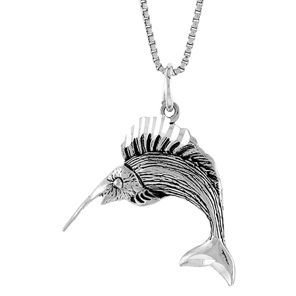 STERLING SILVER MARLIN SWORDFISH PENDANT, 3/4 INCH TALL