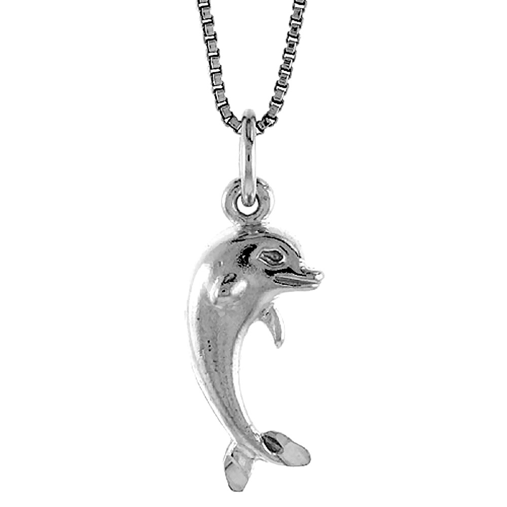 STERLING SILVER SMALL DOLPHIN PENDANT, 1/2 INCH TALL