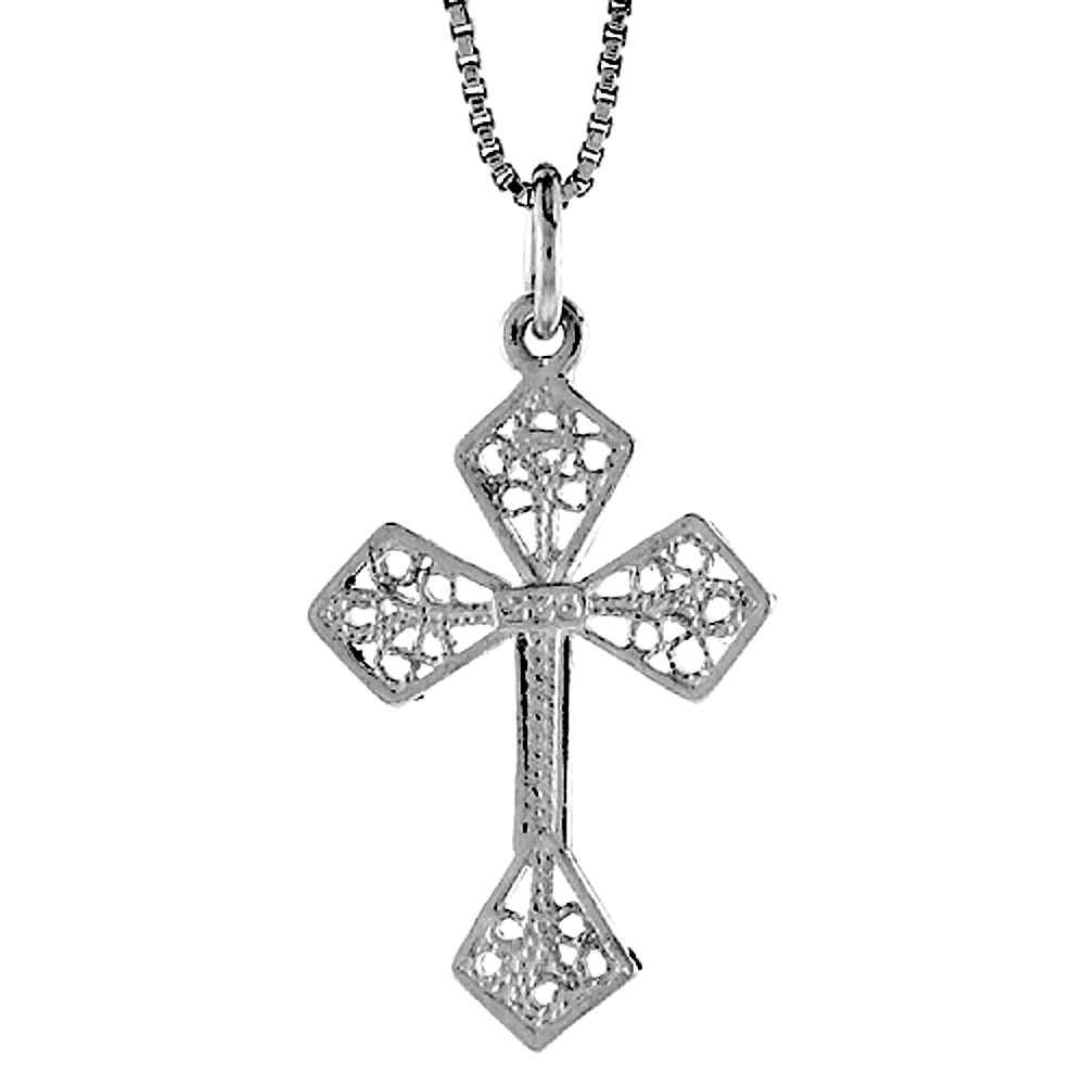 1 1/16 INCH STERLING SILVER FILIGREE CROSS PENDANT