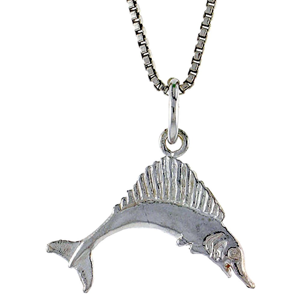STERLING SILVER MARLIN SWORDFISH PENDANT, 1/2 INCH TALL