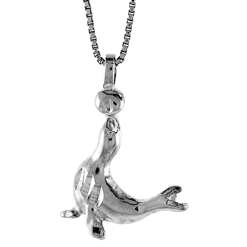 STERLING SILVER CIRCUS SEAL PENDANT, 7/8 INCH TALL