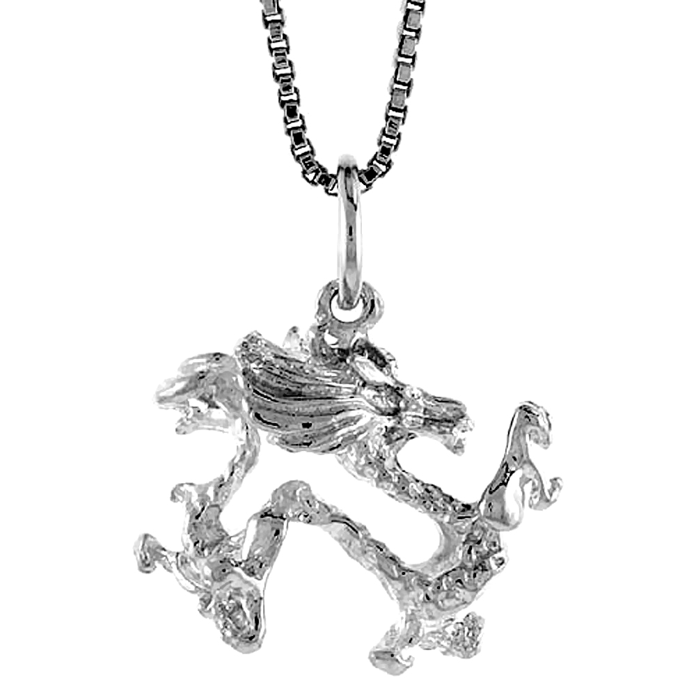 STERLING SILVER YEAR OF THE DRAGON PENDANT CHINESE ZODIAC, 1/2 INCH TALL