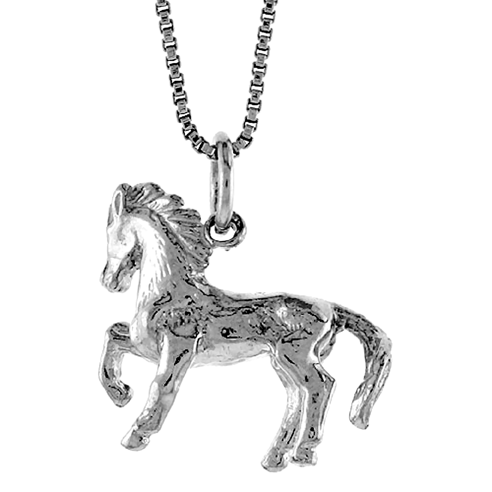 STERLING SILVER YEAR OF THE HORSE PENDANT CHINESE ZODIAC, 3/4 INCH TALL