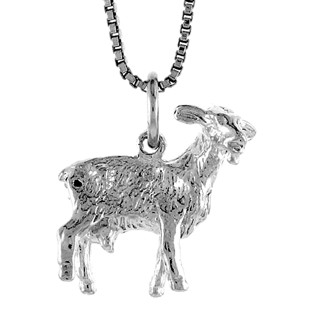 STERLING SILVER YEAR OF THE GOAT PENDANT CHINESE ZODIAC, 5/8 INCH TALL