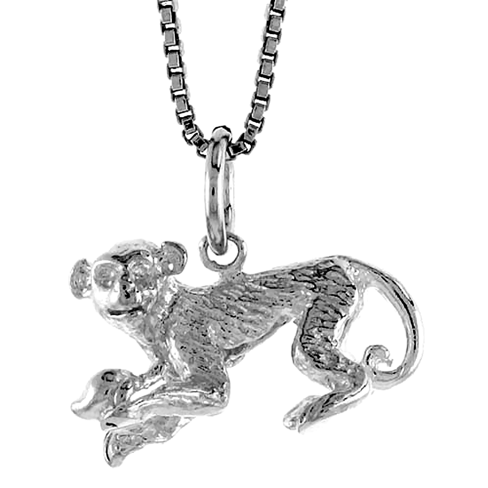 STERLING SILVER YEAR OF THE MONKEY PENDANT CHINESE ZODIAC, 1/2 INCH TALL