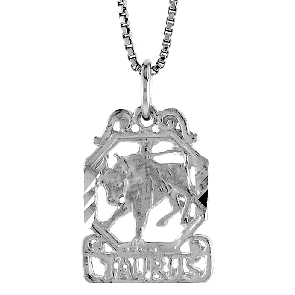 STERLING SILVER ZODIAC SIGN TAURUS PENDANT, 3/4 INCH TALL