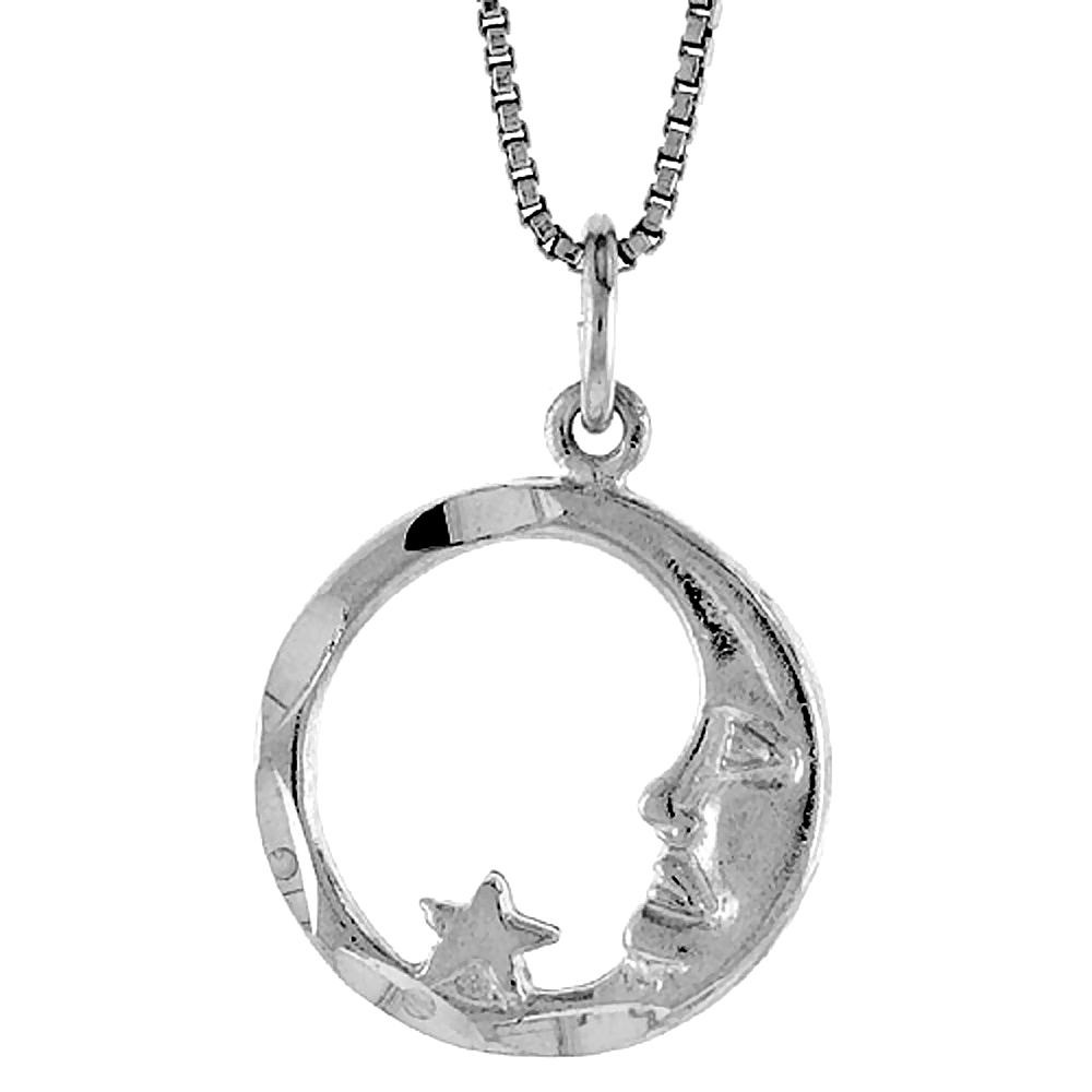 STERLING SILVER MOON & STAR PENDANT, 5/8 INCH TALL