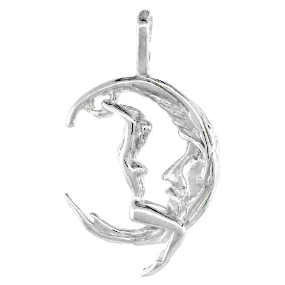 STERLING SILVER MOON RIDER PENDANT, 3/4 INCH TALL