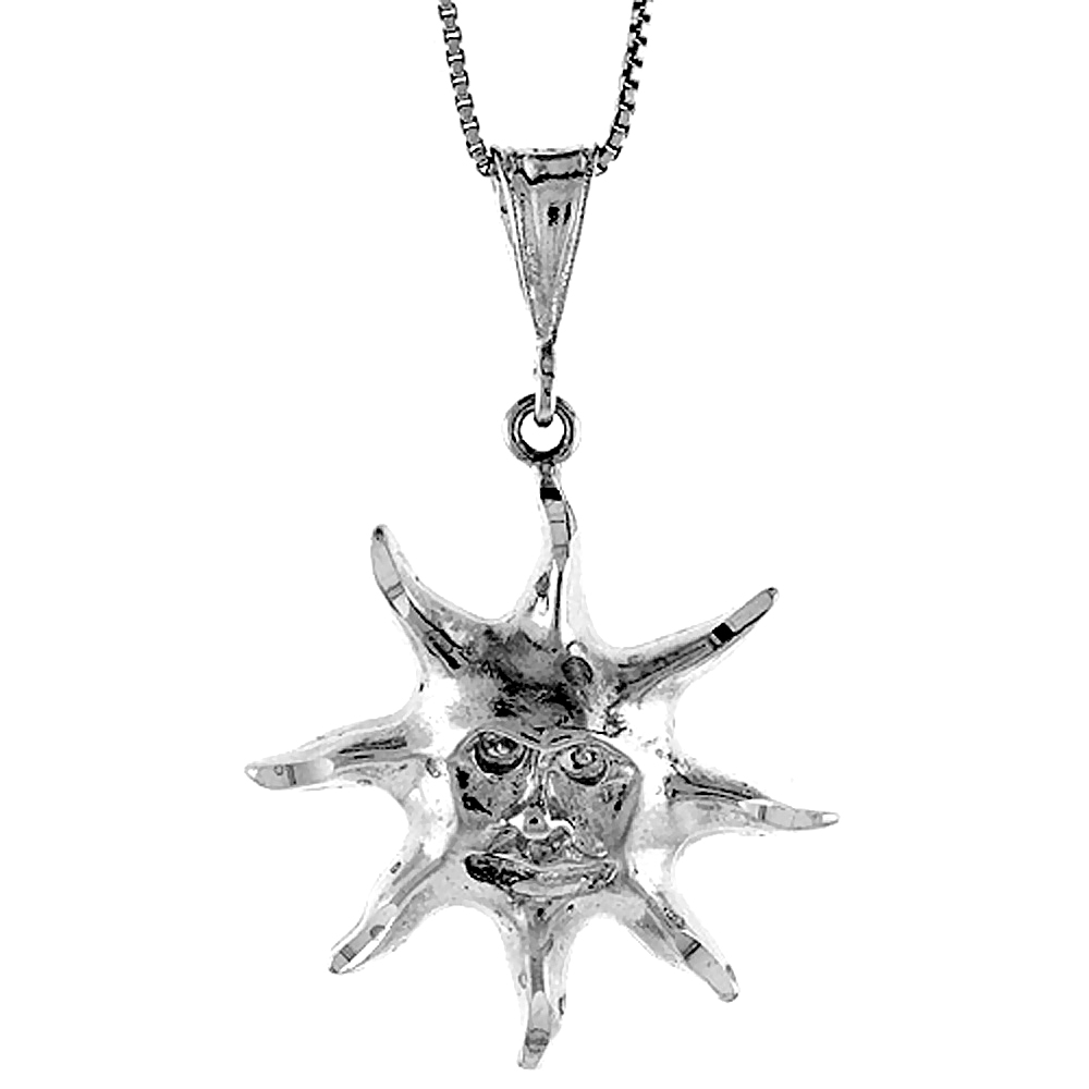 STERLING SILVER LARGE SUN PENDANT, 1 1/4 INCH TALL