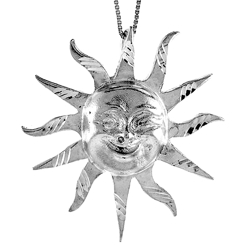 STERLING SILVER LARGE SUN PENDANT, 2 INCH TALL