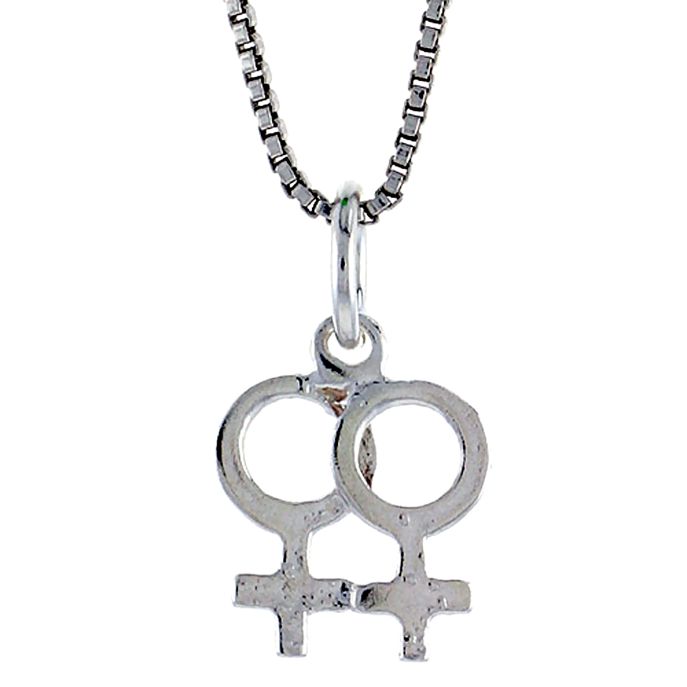 STERLING SILVER TINY LESBIAN SYMBOL PENDANT, 1/2 INCH TALL